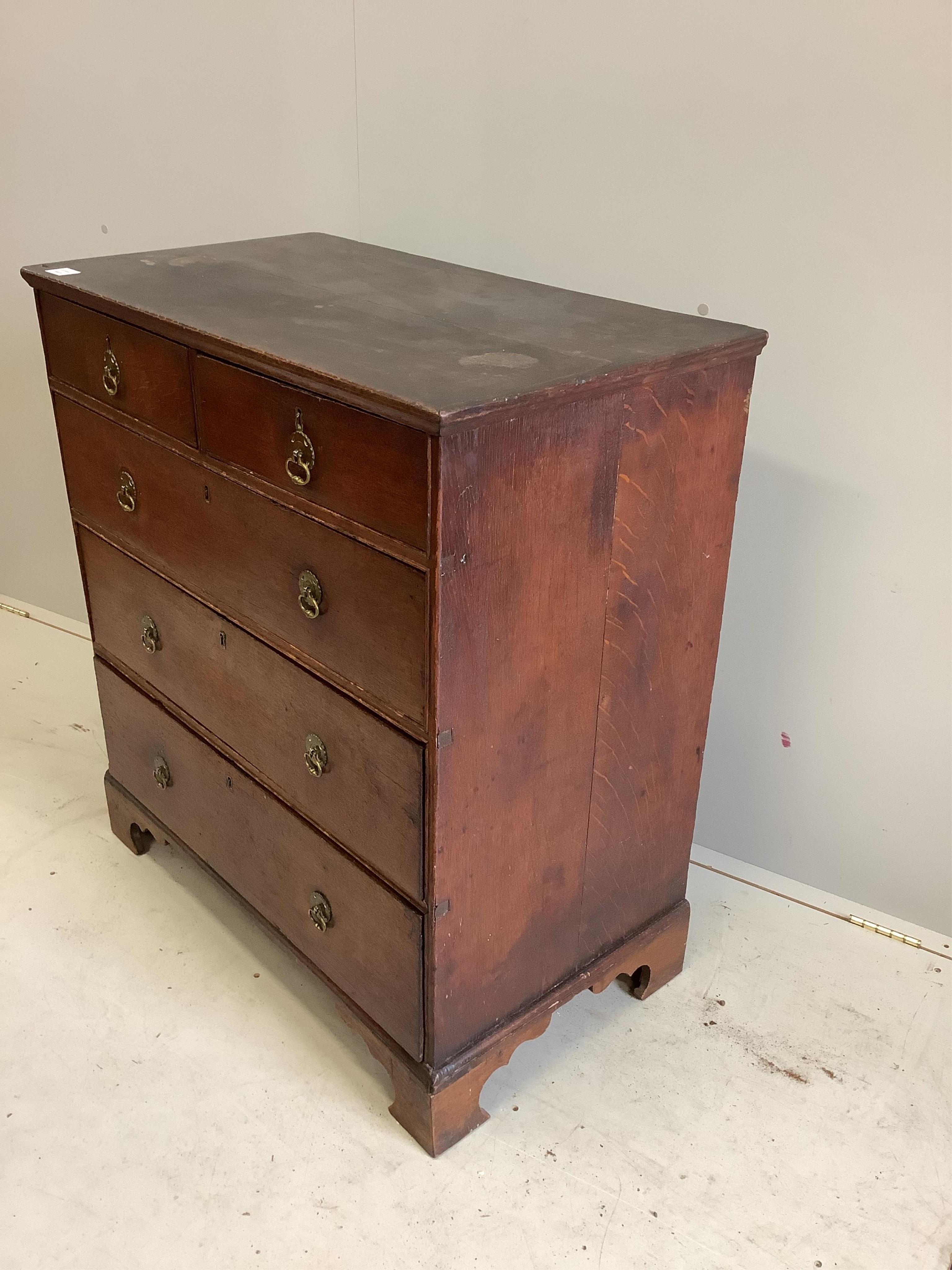 A mid 18th century oak chest, width 87cm, height 94cm. Condition - fair to good